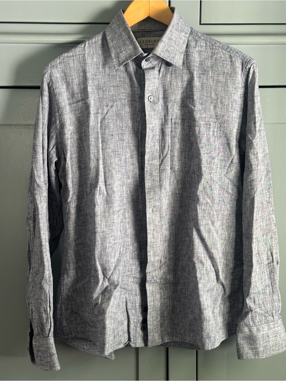 Men's Blue Cotton Linen Long-Sleeve Button-Down Shirt - Tailored Fit